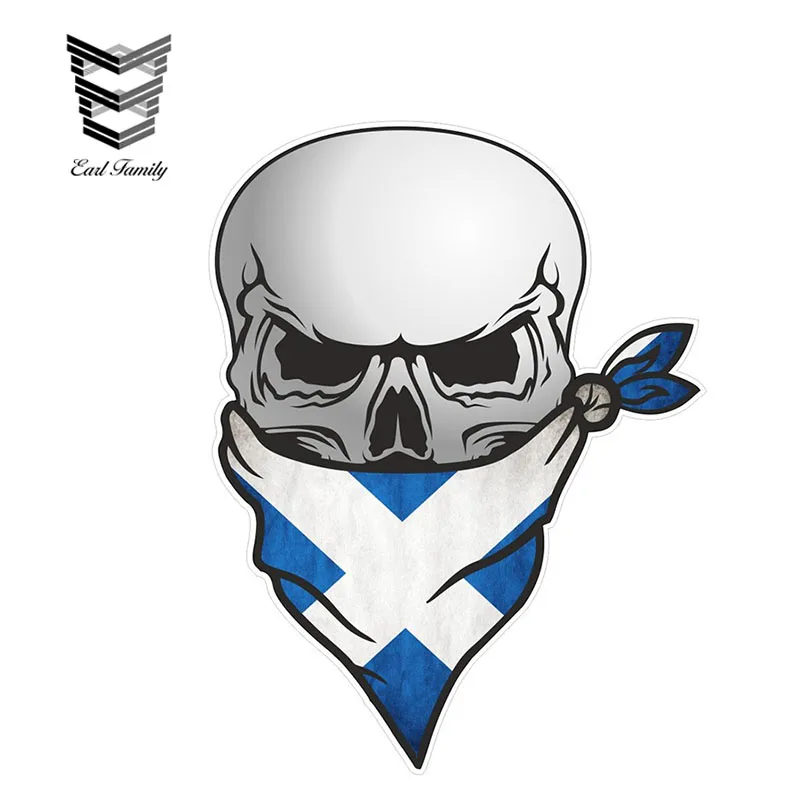 

EARLFAMILY Gothic Biker Pirate Skull with Face Bandana Scotland Scottish Saltire Flag Motif External Vinyl Car Stickers