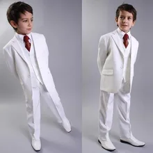 Новое поступление, Белый детский смокинг из Германии на двух пуговицах, деловые костюмы для начальной школы костюмы для выпускного вечера для мальчиков(куртка+ штаны+ жилет+ галстук) K: 683