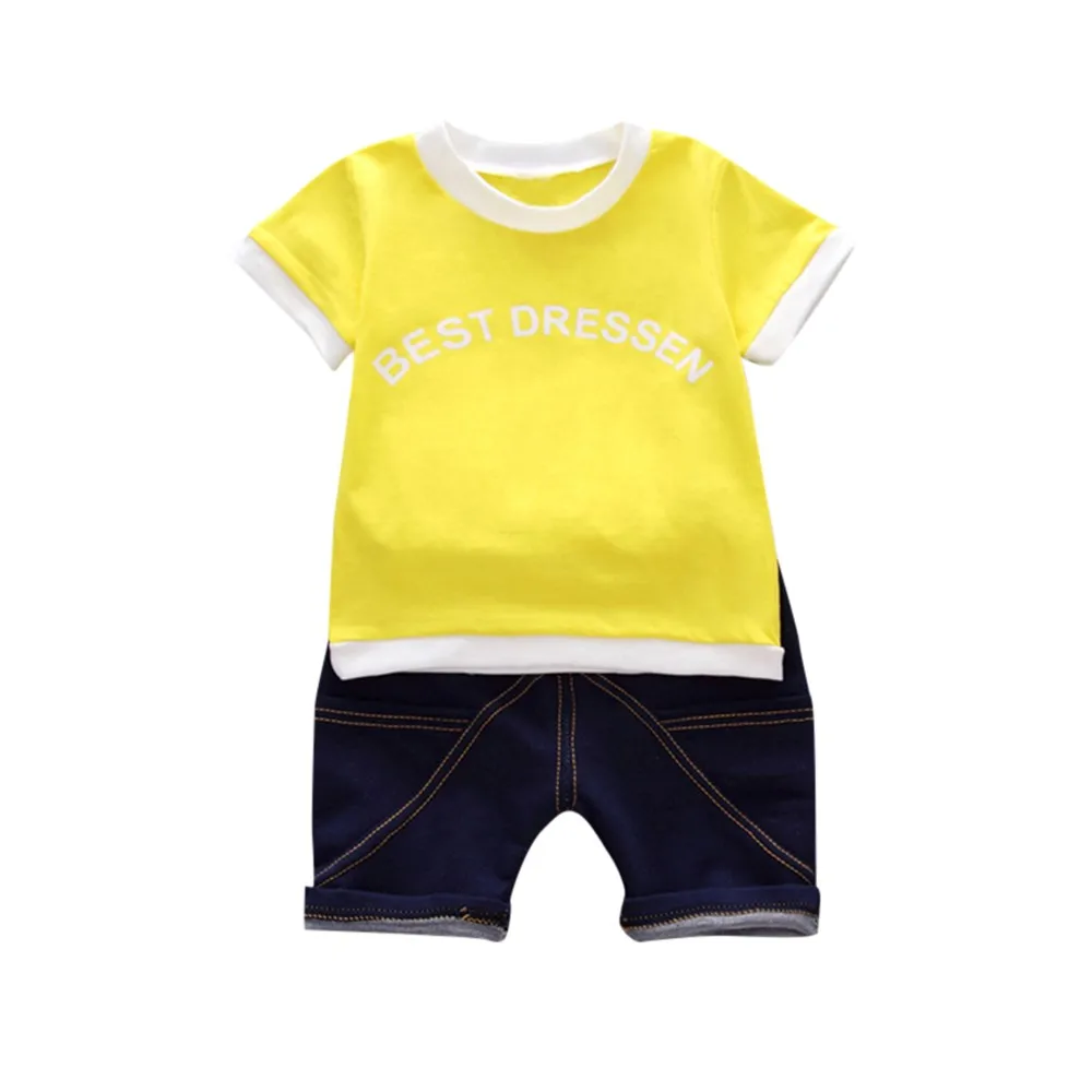 

Letter short sleeve solid color shorts fashion 2PCS Toddler Baby Boys Fashion Print Tops+Shorts Set Suit Clothes Outfit F4