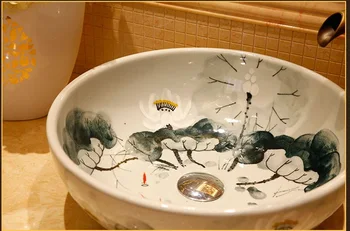 

Round Ceramic Countertop Washbasin Vesel Sink Porcelain Hand Painting Washing Bowl XRS9806