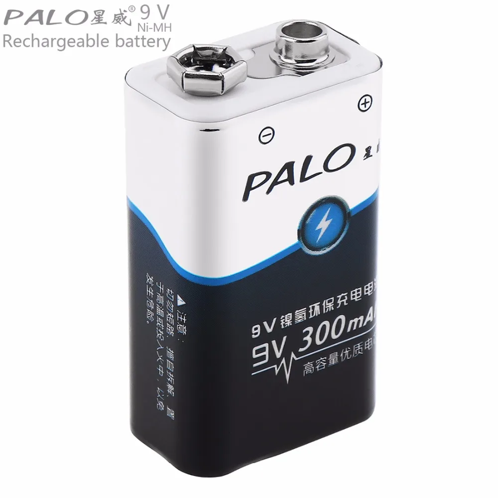 

PALO 9V 6F22 300mAh High Capacity Ni-MH Rechargeable Battery with 3A Charging Current for Multimeter/Wireless Microphone / Alarm