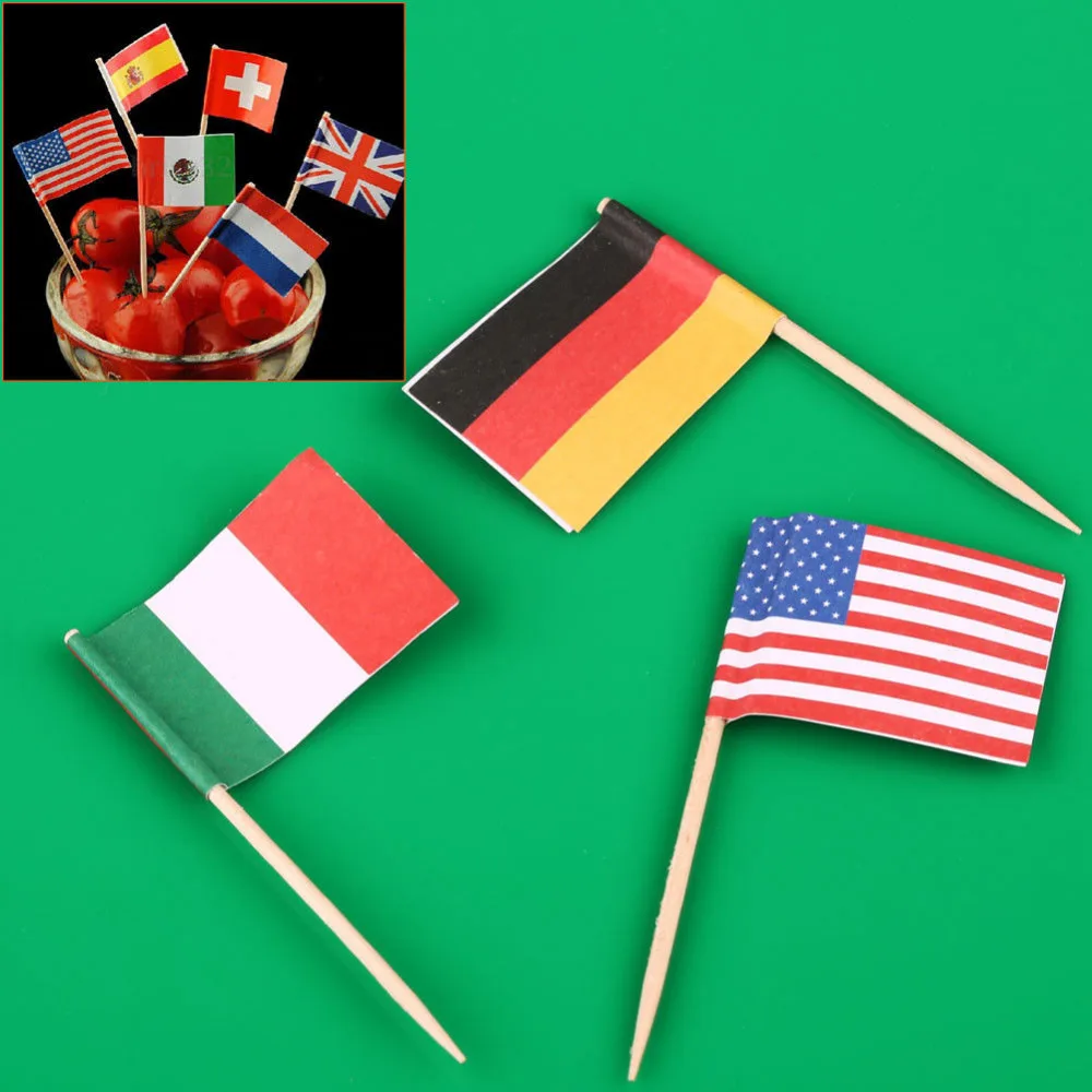 200 Country National Flag Cocktail Sticks Pick Cupcake Sandwich Party