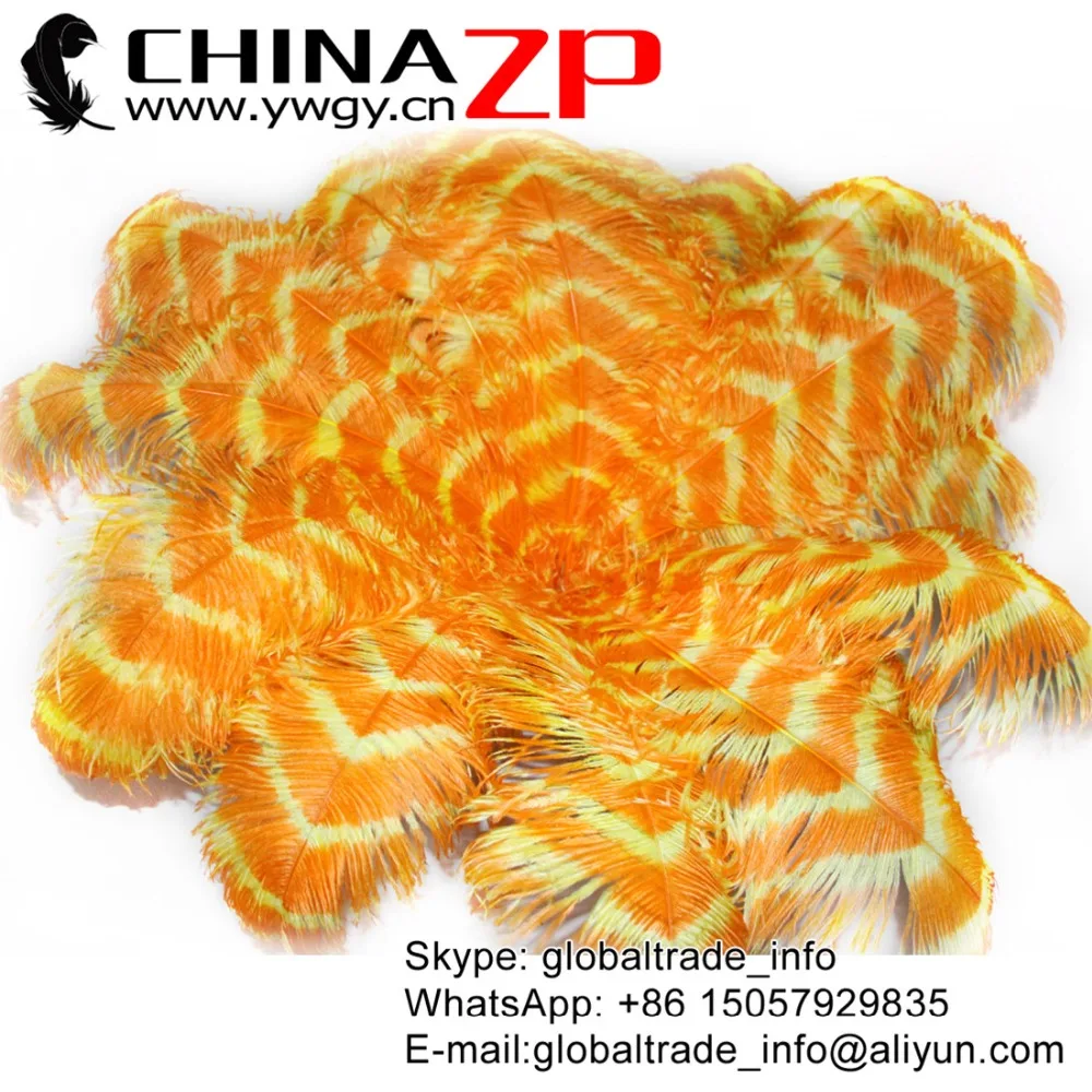 

CHINAZP Factory Size 70-75cm (28"-30") 50pcs/lot Good Quality Unique Yellow and Orange Striped Ostrich Feathers