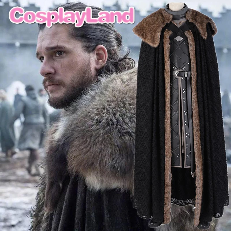 

New Game of Thrones Season 8 Jon Snow Cosplay Costume Halloween Party Cloak Custom Made Jon Snow Costume Outfit Costumes
