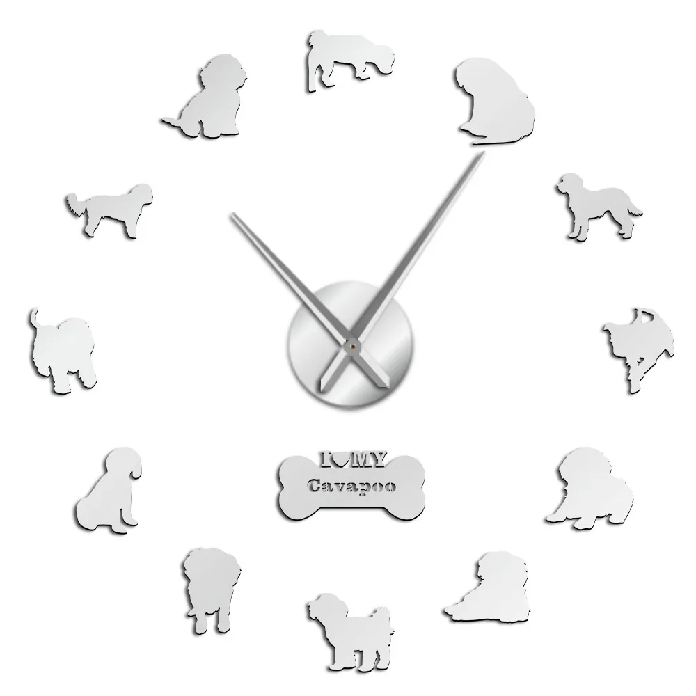 Cava-Doodle кавапу собака порода настенные часы Pet Shop Декор на стену зеркало эффект собака Силуэт Postures настенные часы кавапу собака подарок - Цвет: Silver