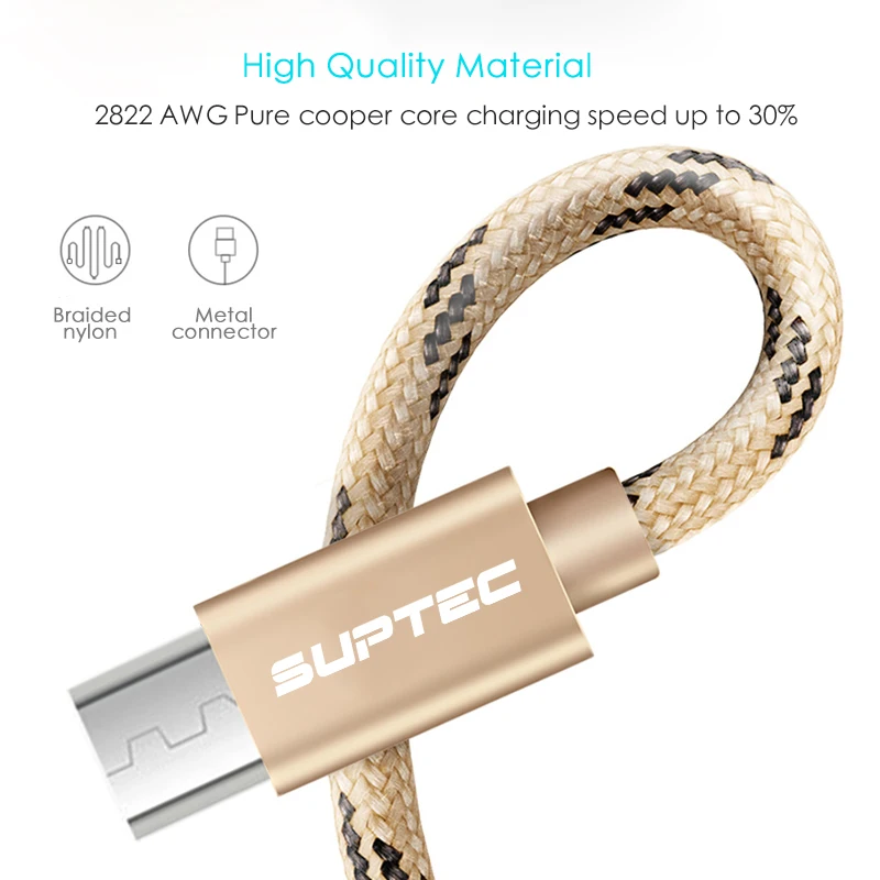 SUPTEC нейлоновый Кабель Micro-USB в оплетке 1 м/2 м/3 м Синхронизация данных USB кабель зарядного устройства для samsung htc LG huawei xiaomi кабели для телефонов Android