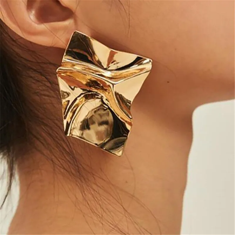 

Fashion Statement Extendy Gold Sliver Color irregular square Stud Earrings Women Europe Cheap Earring Brincos Bijoux Female New