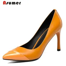 Asumer Mature fashion office lady work shoes pointed toe high thin heels shoes pumps big size 33-42 women shoes genuine leather