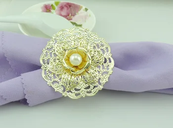 Pcs metal hollowed out flower napkin buckle hotel wedding decoration napkin ring