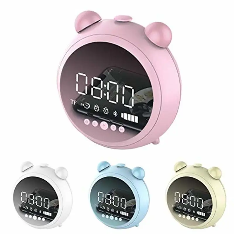 Зеркальный светодиодный будильник Ретро беспроводной Bluetooth динамик стерео бас сабвуфер с fm-радио Функция декор настенные часы