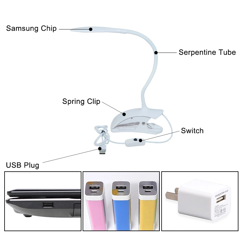 Настольная лампа USB светодиодный kindle Book ночник для чтения для кровати Современная Весенняя прикроватная Гибкая Настольная лапа студента с зажимом