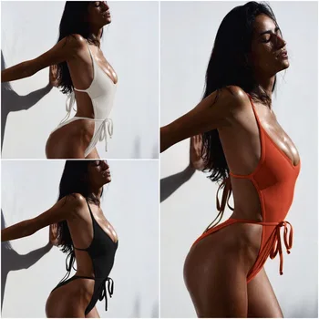

Bikini Women Female Monokini Swimwear Solid Sexy Tie Monokini Swimwear Belt Swimsuite