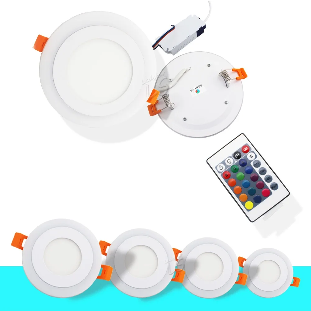 

1pcs LED Downlight Round 6W 8W 18W 24W 3 Model LED Lamp Double Color Panel Light RGB & white Ceiling Recessed with RemoteControl