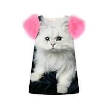 Детское платье для девочек; модные весенне-осенние детские платья с рукавами из искусственного меха для девочек с принтом белого кота; одежда для малышей