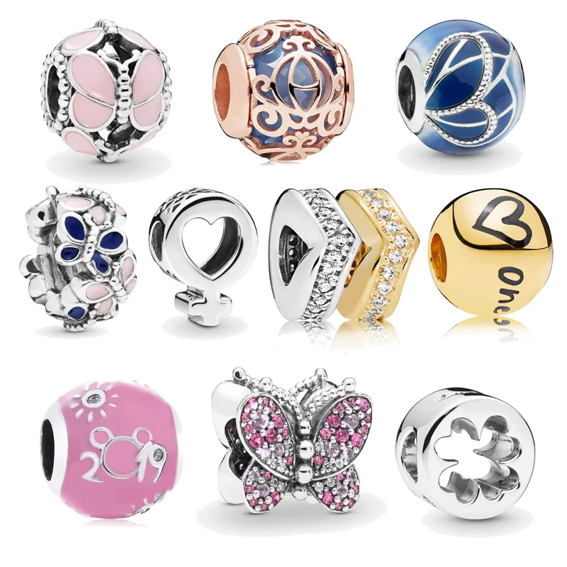 

2019 Spring New 925 Sterling Silver Clover Butterfly Charm Bead Fit Original Pandora Bracelet Bangle for Women DIY Jewelry Gift