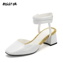 MSSTOR Mixed Colors White Sandals Square Toe Yellow Casual Patent Leather Summer Sandals Fashion Square Heel Sandals High Heels MSSTOR Mixed Colors White Sandals Square Toe Yellow Casual Patent Leather Summer Sandals Fashion Square Heel Sandals High Heels