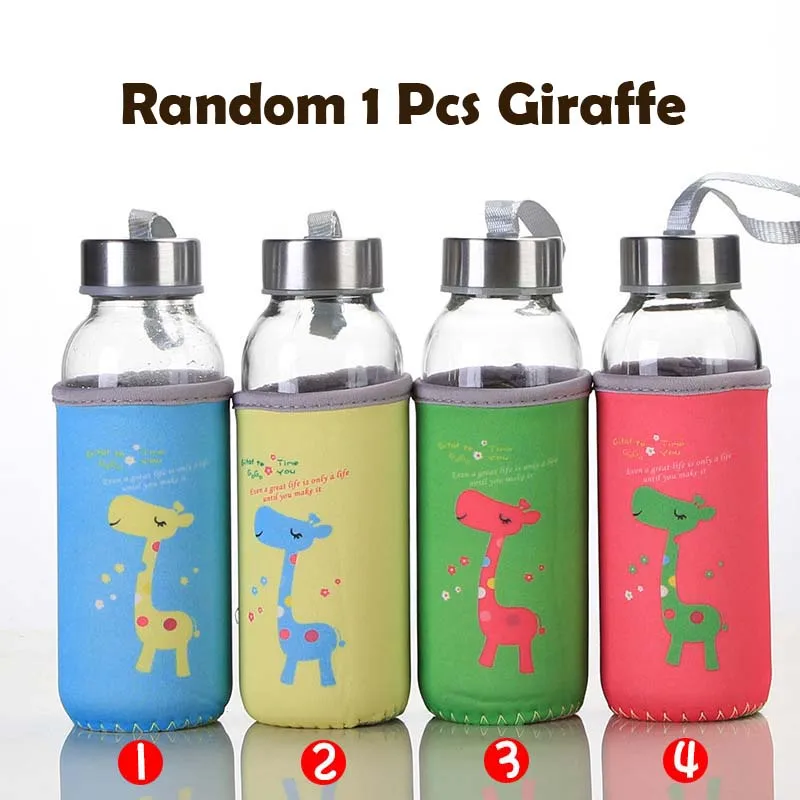 Random Giraffe 300 мл Толстая стеклянная чашка для воды и чая сок стакан для кофе бутылки с крышкой Сумка чашка для воды кофейные чашки портативный - Цвет: Random Giraffe