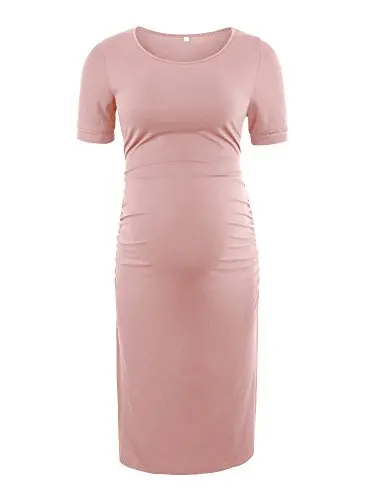 Women's Maternity Bodycon Ruched Side Dresses Casual Short Sleeve Pregnancy Dress For Daily Wearing Baby Shower Vetement Femme