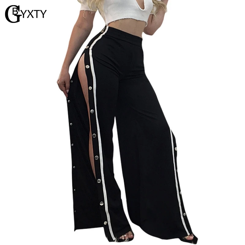 snap button striped side pants