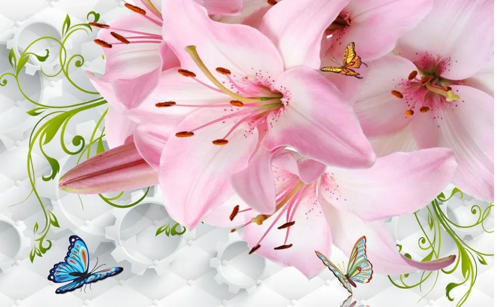 Обои 3d в современном стиле для гостиной с изображением розовых цветов|3d flower