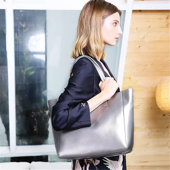 

Luxury Brand Women Cow Leather Handbag Genuine Leather Casual Tote Bags Female Big Shoulder Hand Bag Feminina Bolsa