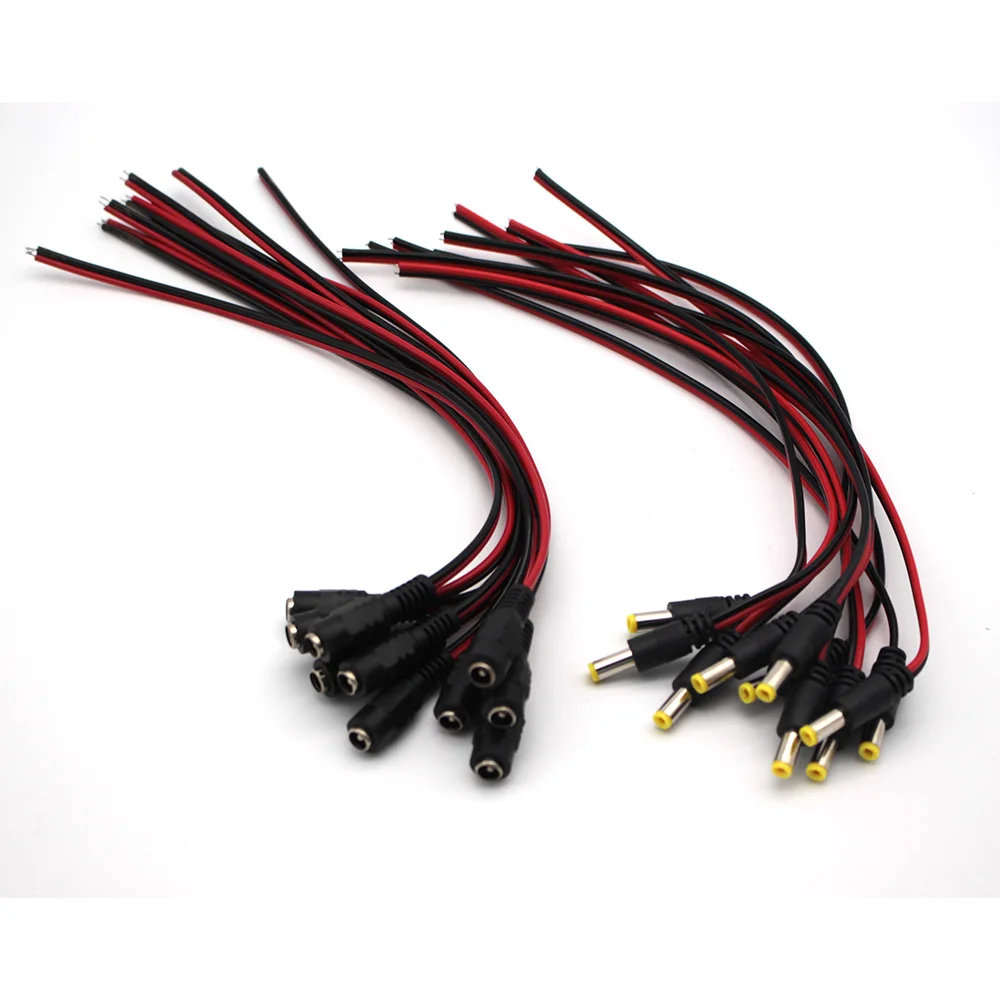 

10Pcs 5.5x2.1mm 12V Male + Female DC Power Socket Jack Plug Connector Cable Well