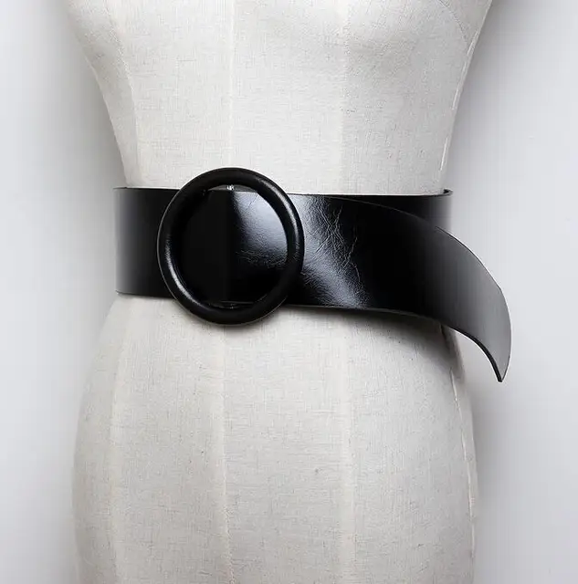 Buy New Women's wide white leather belt woman Round