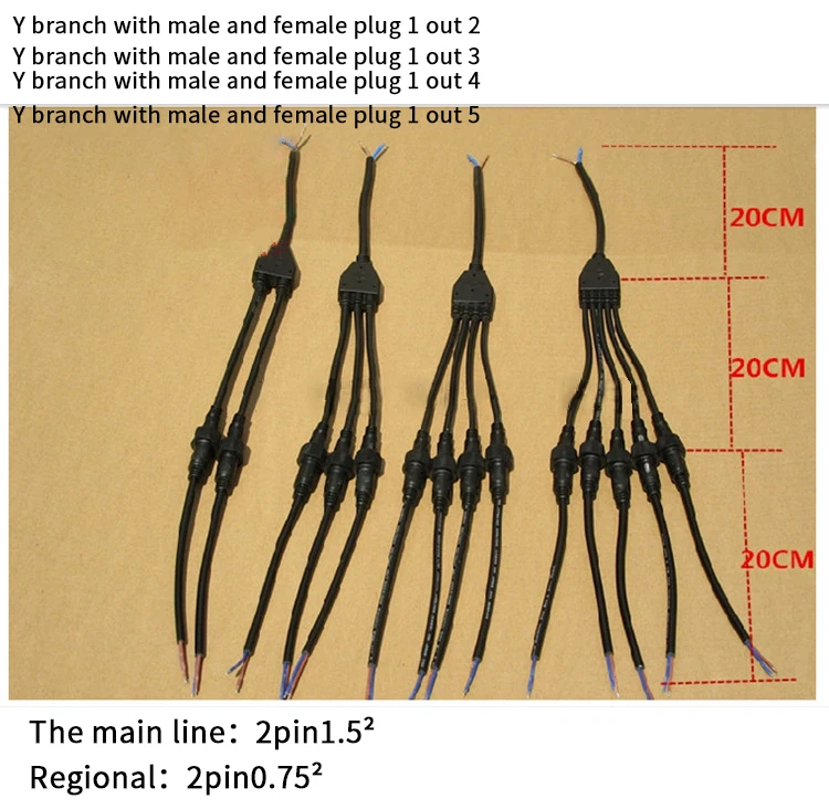 

2 pin 1 to 2 3 4 5 Cables Waterproof Connector IP67 Y Connectors Male Female Electrical Wire Splitter Outdoor Led Strips Light