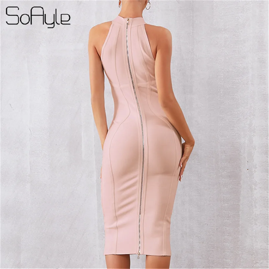 SoAyle Junoesque 2019 Jewel Белый Простые Модные Бандажное платье без рукавов до колена Длина