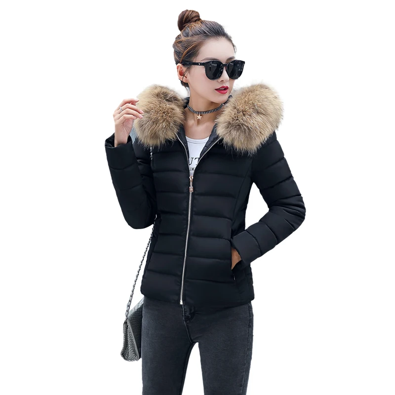 Six Senses 2017 Winter Women Coat Hooded Long Sleeve Jacket Big Fur Collar Short Slim Thick Fashion Warm Parkas HLM0009 | Женская одежда