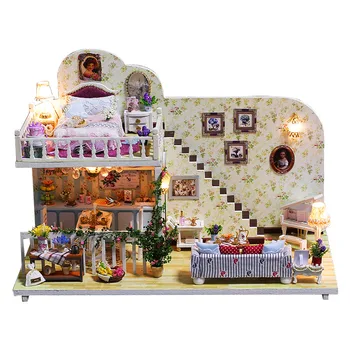 

Minature Dollhouse Wooden DIY Doll House Casa Villa Model With Furnitures Building Kits Assembly Doll Toys For Children K023 #E
