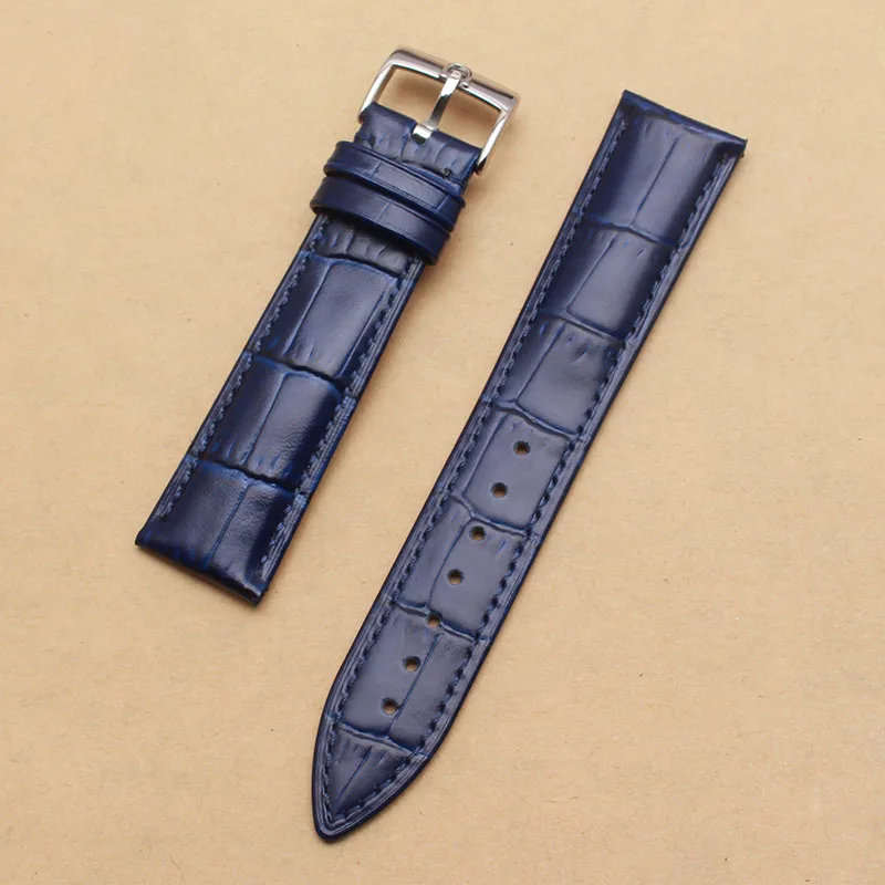 

Watchbands straps watch accessories belt genuine leather dark blue with silver steel pin buckle 20mm watchband fit luxury hours