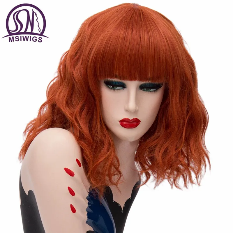 MSI Wigs, короткие синтетические парики для косплея, розовая сетка, блонд, волнистый парик с челкой, натуральный фиолетовый, розовый, Омбре, парики для женщин, 22 цвета