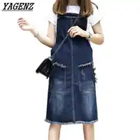 YAGENZ Large Size Women Denim Dress 2019 Spring Summer Students Loose Blue Cowboy Suspenders dress Casual cowboy style 5XL A104
