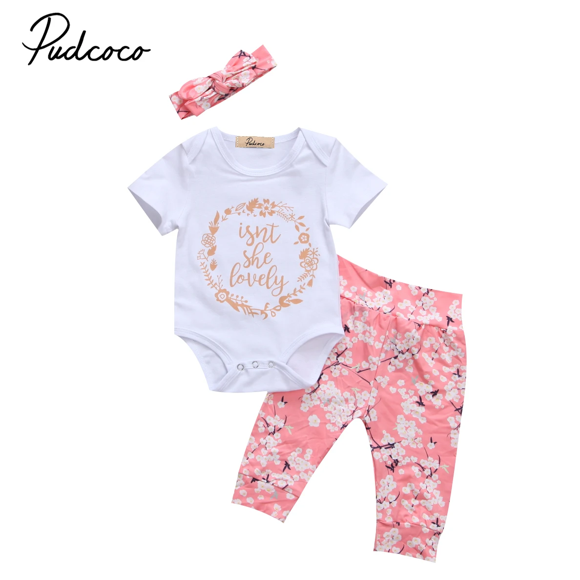 

3Pcs Newborn Baby Girls Clothes Set Summer Short sleeve Romper+Floral Long Pants Baby Girl Flower Jumpsuit Outfits Set 0-2Y