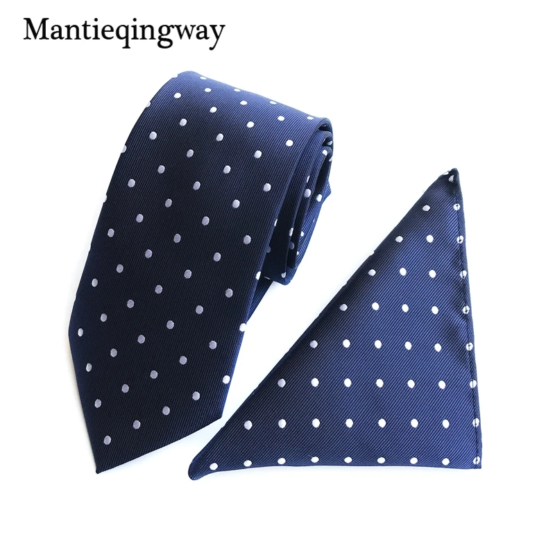 

Mantieqingway Fashion Polka Dots Tie Sets Polyester Neckties Handkerchiefs Ties for Mens Business Wedding Party Pocket Square