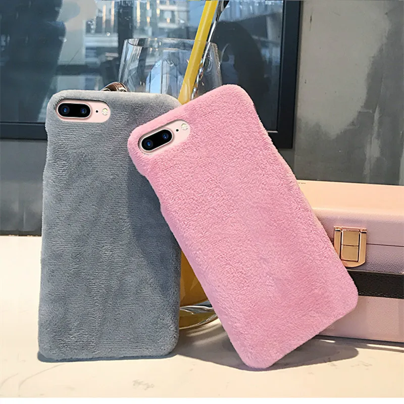 

Winter Warm Fur Furry Phone Case For iPhone XS XR Max XR Smooth Villos Plush Color Hard Cover For iPhone 8 7 6 6s Plus Case