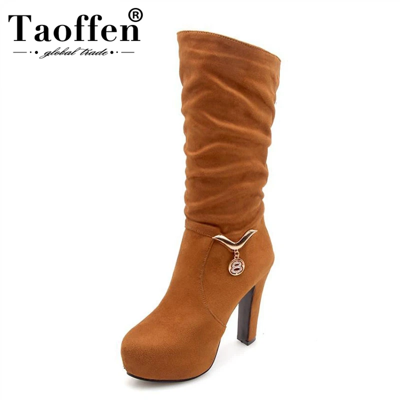 

TAOFFEN Size 34-43 Women Knee High Boots Platform Crystal Winter Shoes Women's Fashion Warm Fur High Heels Boots Lady Footwear