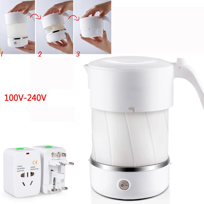 

Portable Travel Folding Kettle Food Grade Silicone Instant Heating Electric Kettle 0.5L Auto Power-off Protection 100-240V