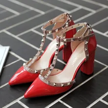New Summer Sandals Fashion Pointed Sandals T Strap Rivet Side Empty Sexy Thin Heel Shoes Women High Heels Shoes G182-9