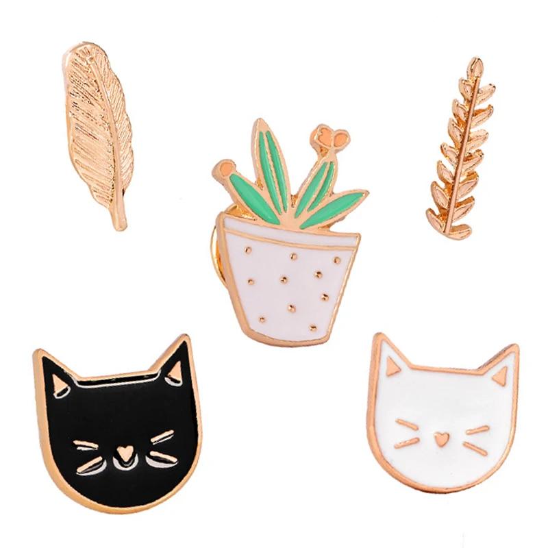 2018 New Brand Fashion Personality Cute 1 Pcs Cat Plant Brooches Button