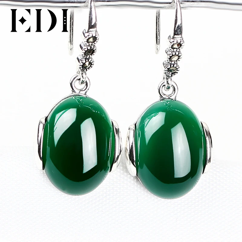 

EDI Vintage Silver 925 Earrings For Women Fashion Long Earring 925 Sterling Silver Red Garnet Famale Drop Earrings Jewelry Brand