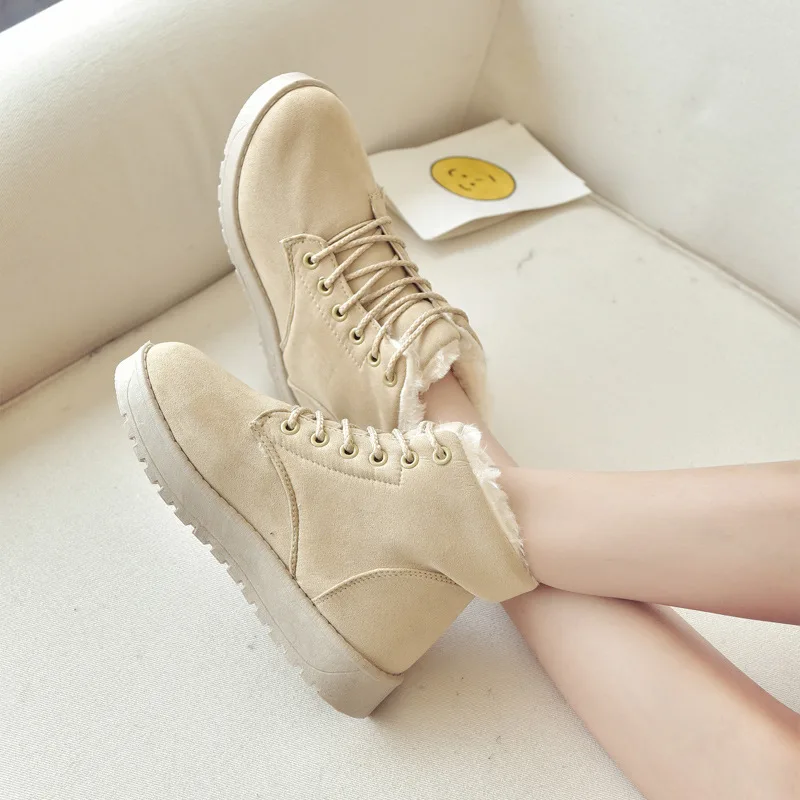 

ZIMNIE Brand Winter Woman Fashion Suede Ankle Short Plush Snow Boots Female Lace-Up Fur Keep Warm Non-Slip Casual Flat Boots