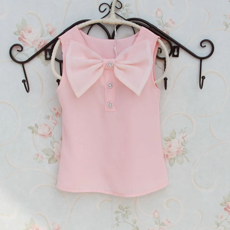 Летняя блузка для девочек-подростков топы из шифона для школьниц модные рубашки для детей 2-15 лет JW1042 - Цвет: pink kids clothes