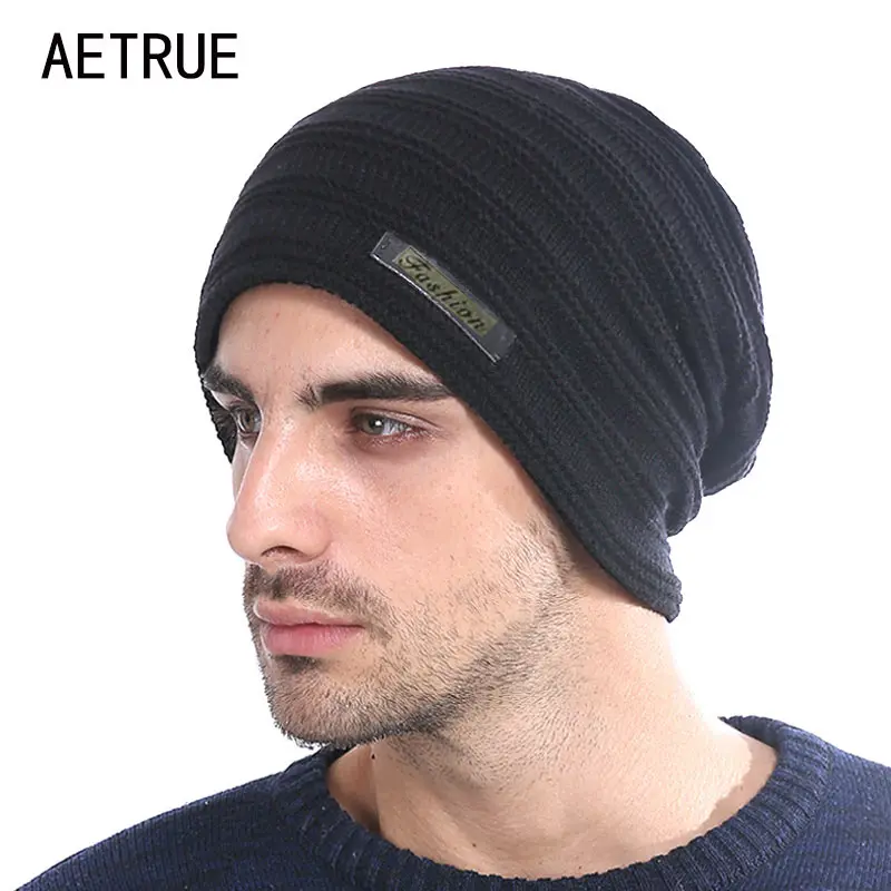 Мужская трикотажная шапка AETRUE головной убор мягкая зеленая брендовая теплая