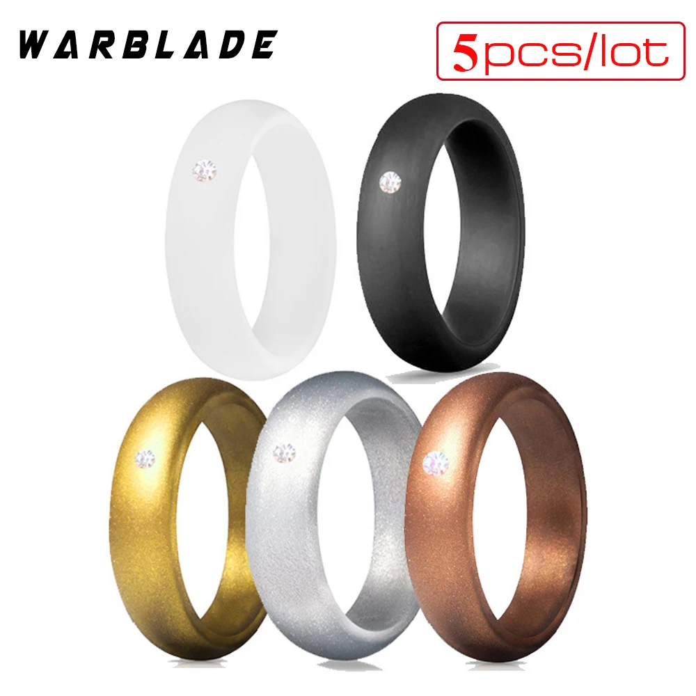 New 10pcs 5.7mm Silicone Ring With Rhinestone Hypoallergenic Crossfit