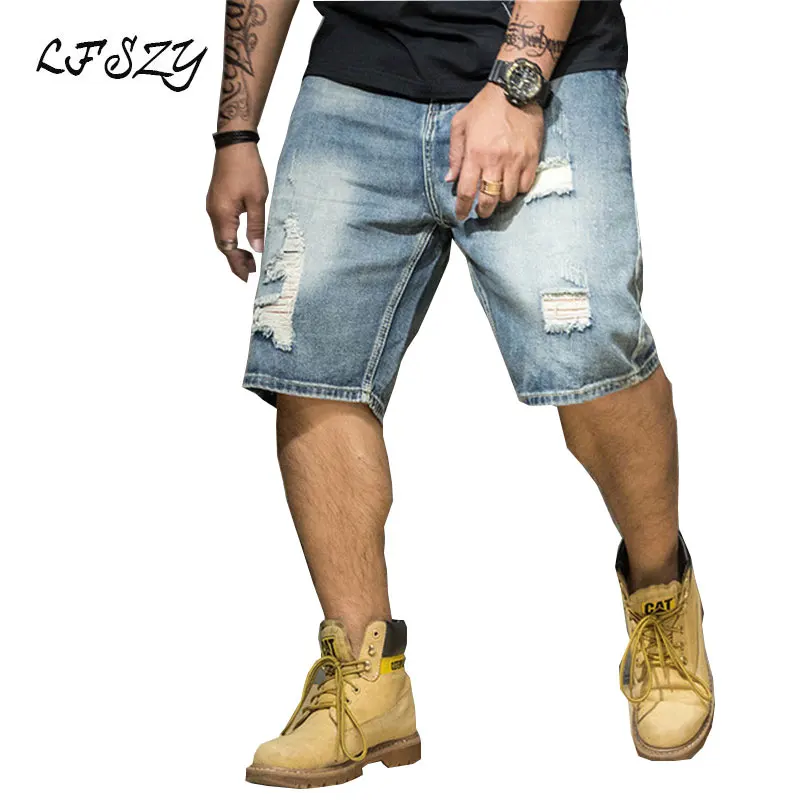 

New Large size Five points Shorts Male Large size Retro Nostalgic Straight Men's Denim Shorts Ripped jeans for Men Size S-6XL