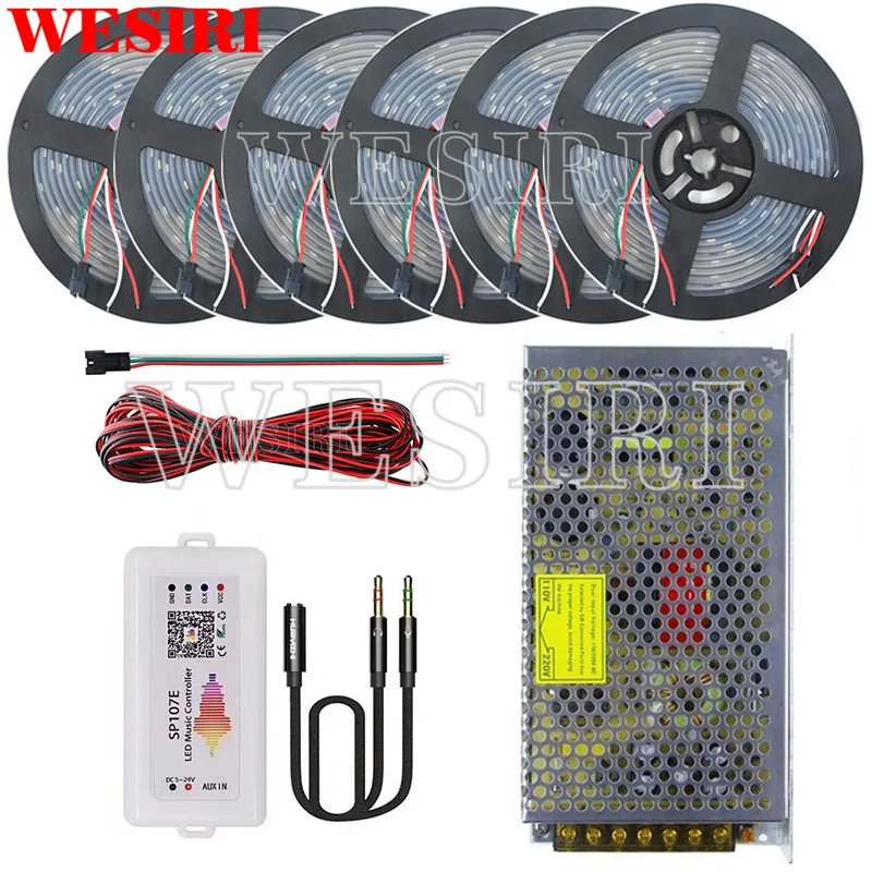 

DC12V 5m/10m/15m/20m25m/30m 240leds WS2811 Addressable LED Pixel Strip+SP107E APP Music Controller+Power Supply Kit