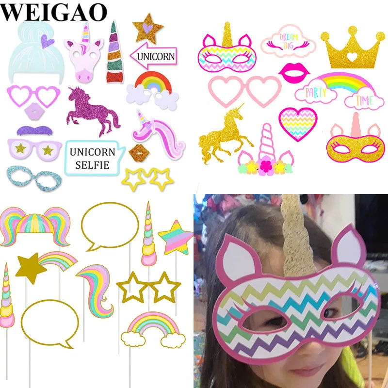

WEIGAO Cute Rainbow Unicorn Photo Props Photo Booth Prop Kids Birthday Party Decor Photobooth Props 1st Birthday Girl Party Gift