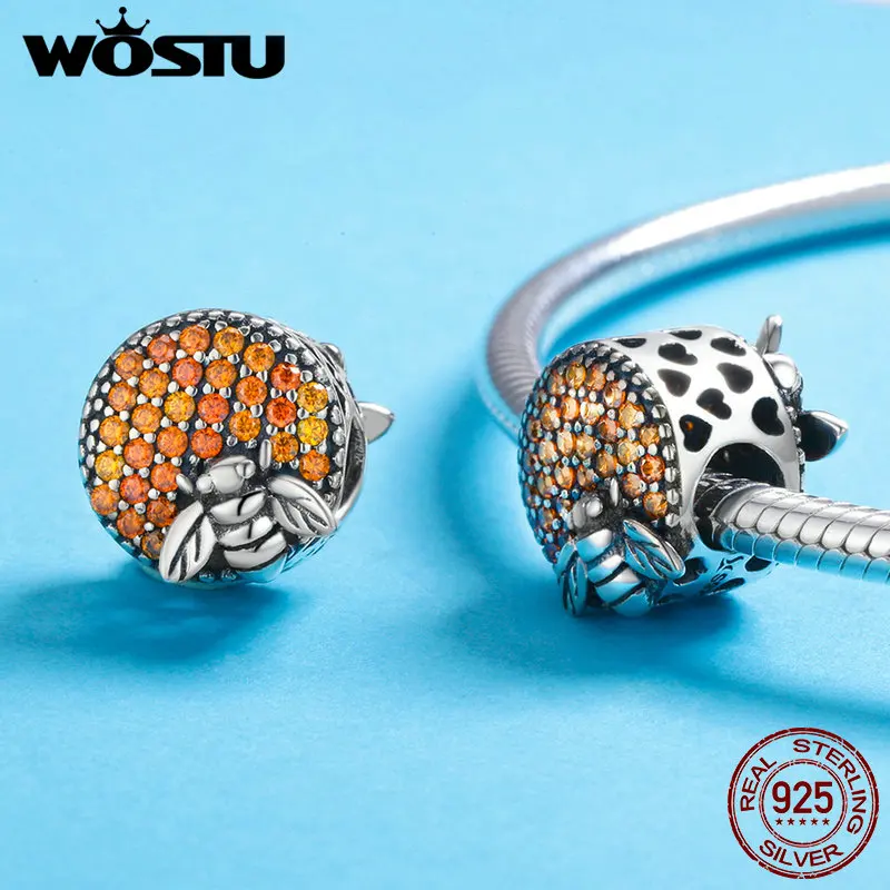 WOSTU Authentic 925 Sterling Silver The Home of Bee Honeycomb Charm fit Beads Bracelet Bangles DIY Jewelry Making Gift DXC654